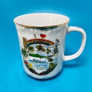 I Love Hawaii Islands Rainbow Coffee Tea Mug Cup Made In Japan Vintage Gold Trim